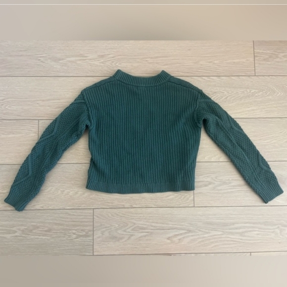 ✅ Quince 100% Organic Cotton Cropped Cable Knit Crew Sweater, Big Sur (XS) - Picture 9 of 10